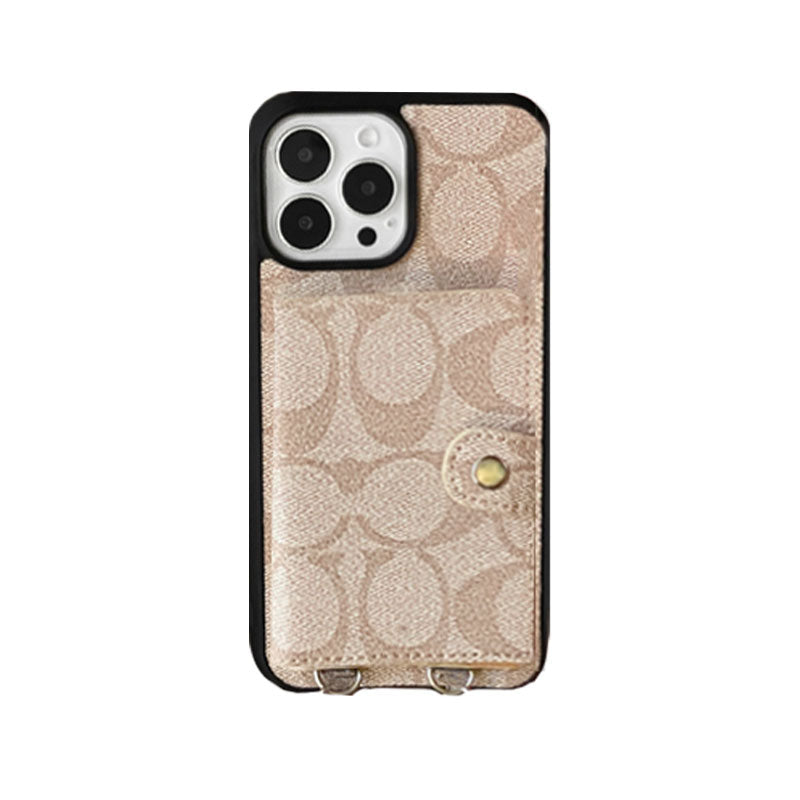 Κλασική θήκη iPhone με πορτοφόλι και λουράκι καφέ -SZK240402