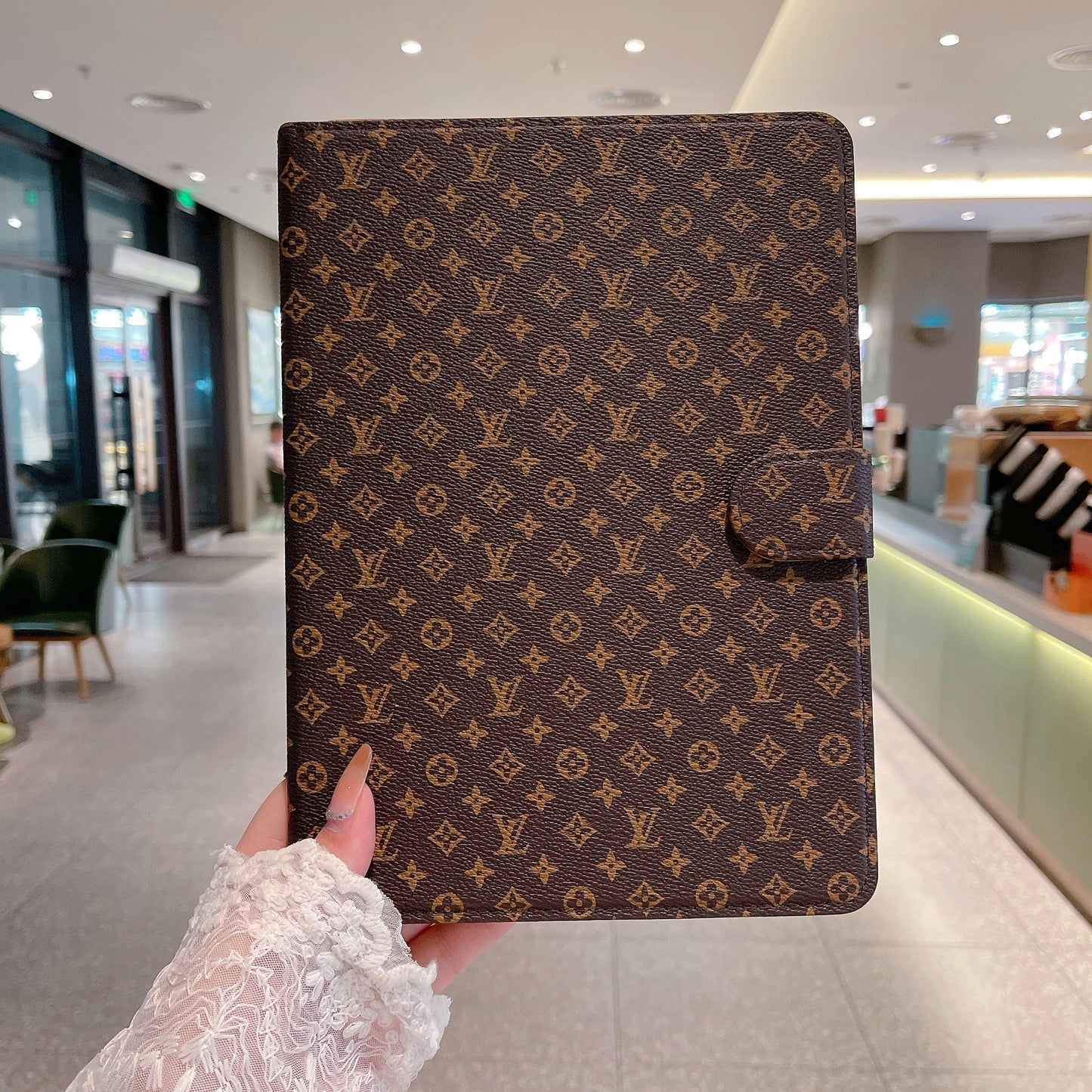 Luxus iPad tok vászon Monogram bőr friss nyári téma mintával