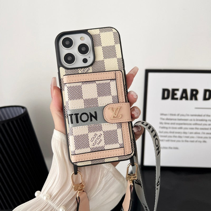 Cartera de lujo con cadena negra & Blanca Funda y vinilo para iPhone