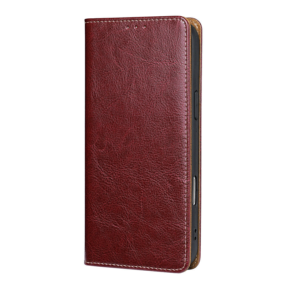 Funda para teléfono con billetera de piel de vacuno genuina de plena flor