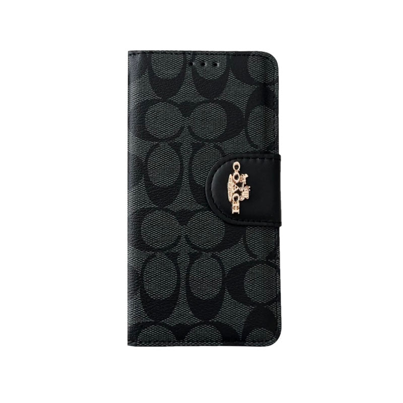 クラシック iPhone ケース レザー フリップ ケース カード ホルダー付き ブラック