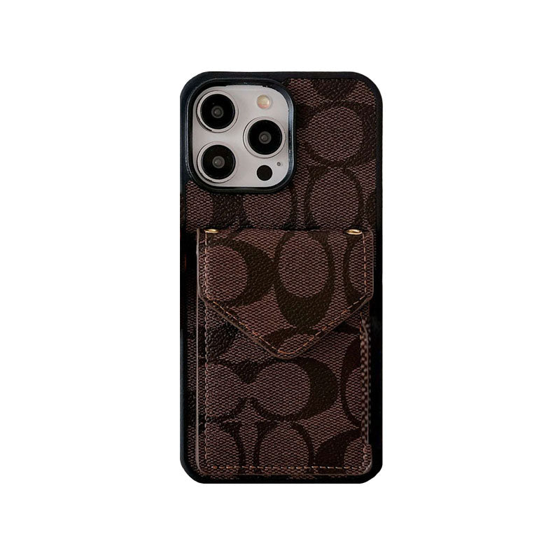 Cás iPhone Clasaiceach Le Sealbhóir Cárta Agus Solas Strap Donn -SJ240513