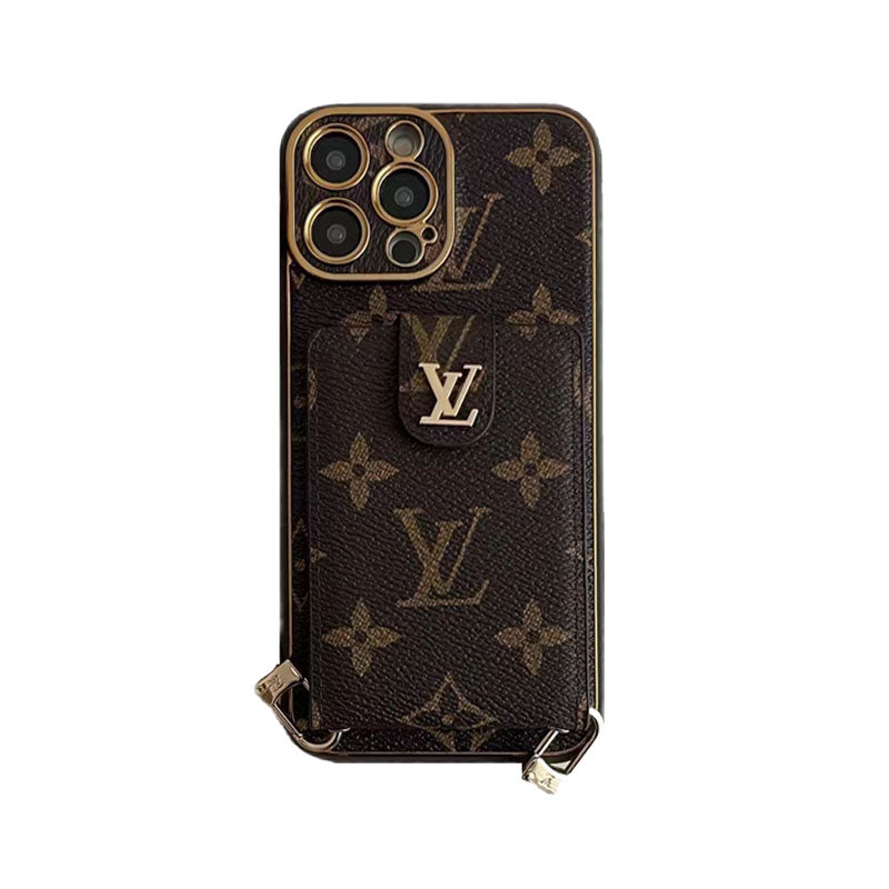 Funda de cuero avanzada para iPhone con tarjetero y correa