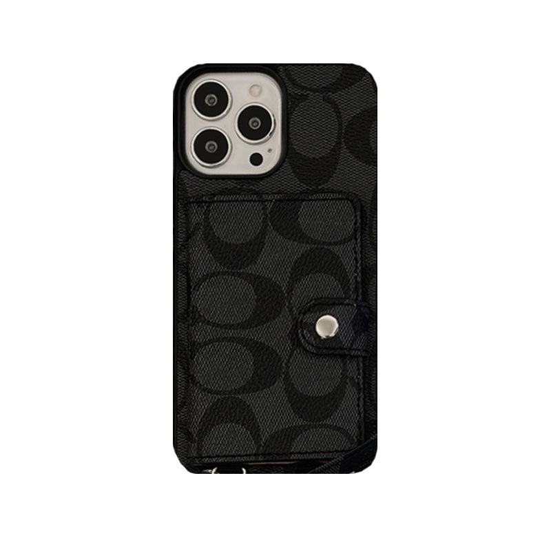 クラシック iPhone ケース ウォレットとストラップ付き ホワイト -SZK240402