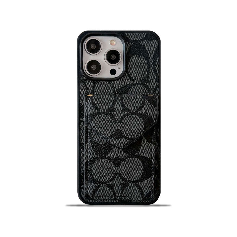 Klasszikus iPhone tok kártyatartóval és szíjjal, világos fekete - SJ240513