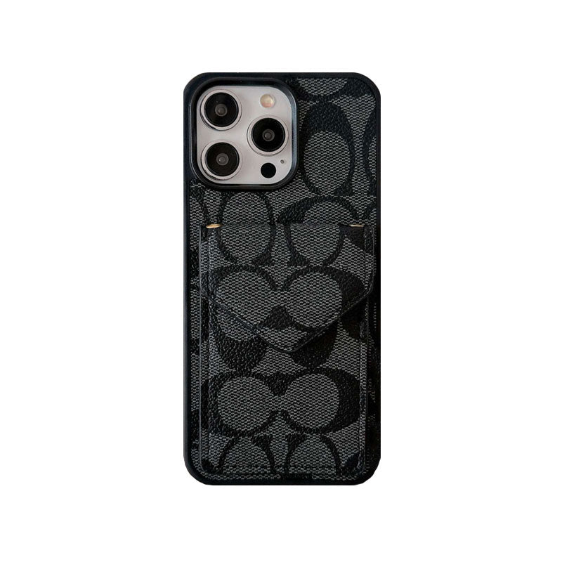 Klasszikus iPhone tok kártyatartóval és szíjjal, világos fekete - SJ240513