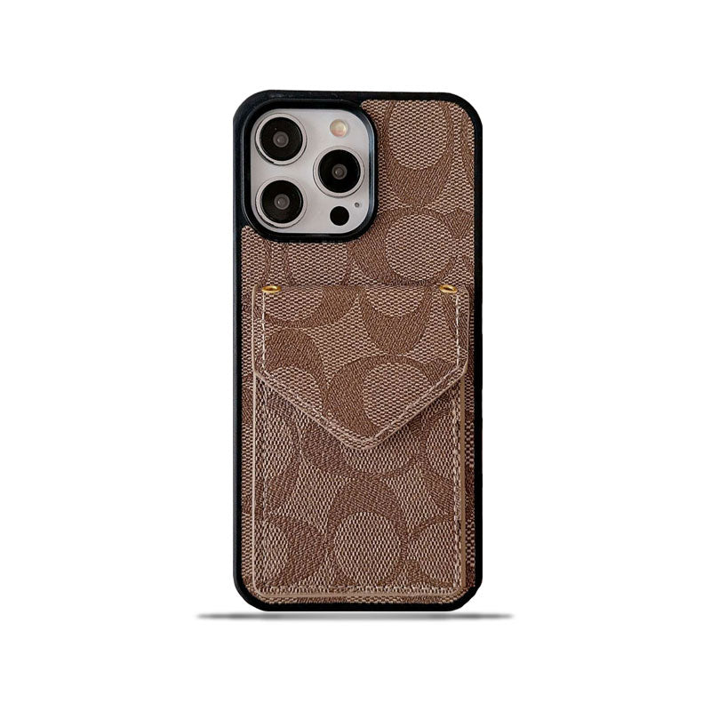 Cás iPhone Clasaiceach Le Sealbhóir Cárta Agus Solas Strap Donn -SJ240513