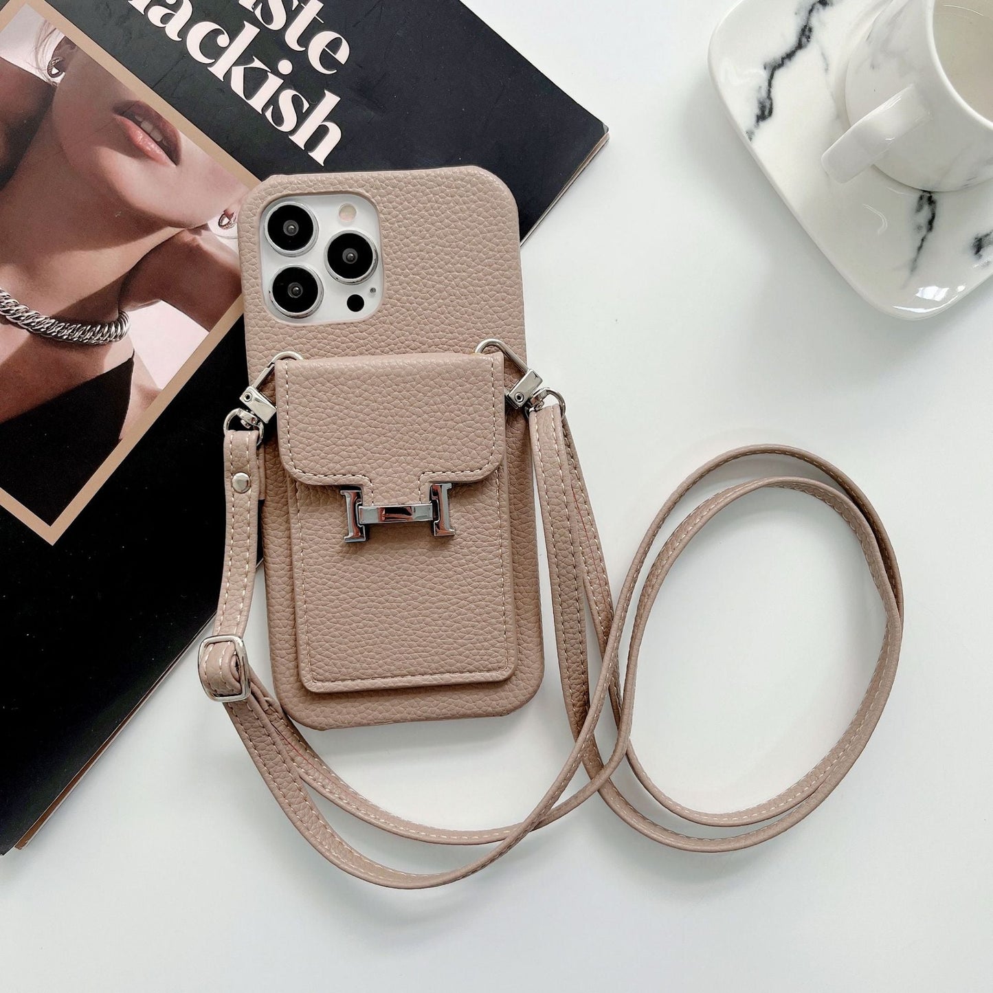 H Card Holder Leather Chain iPhone-deksel