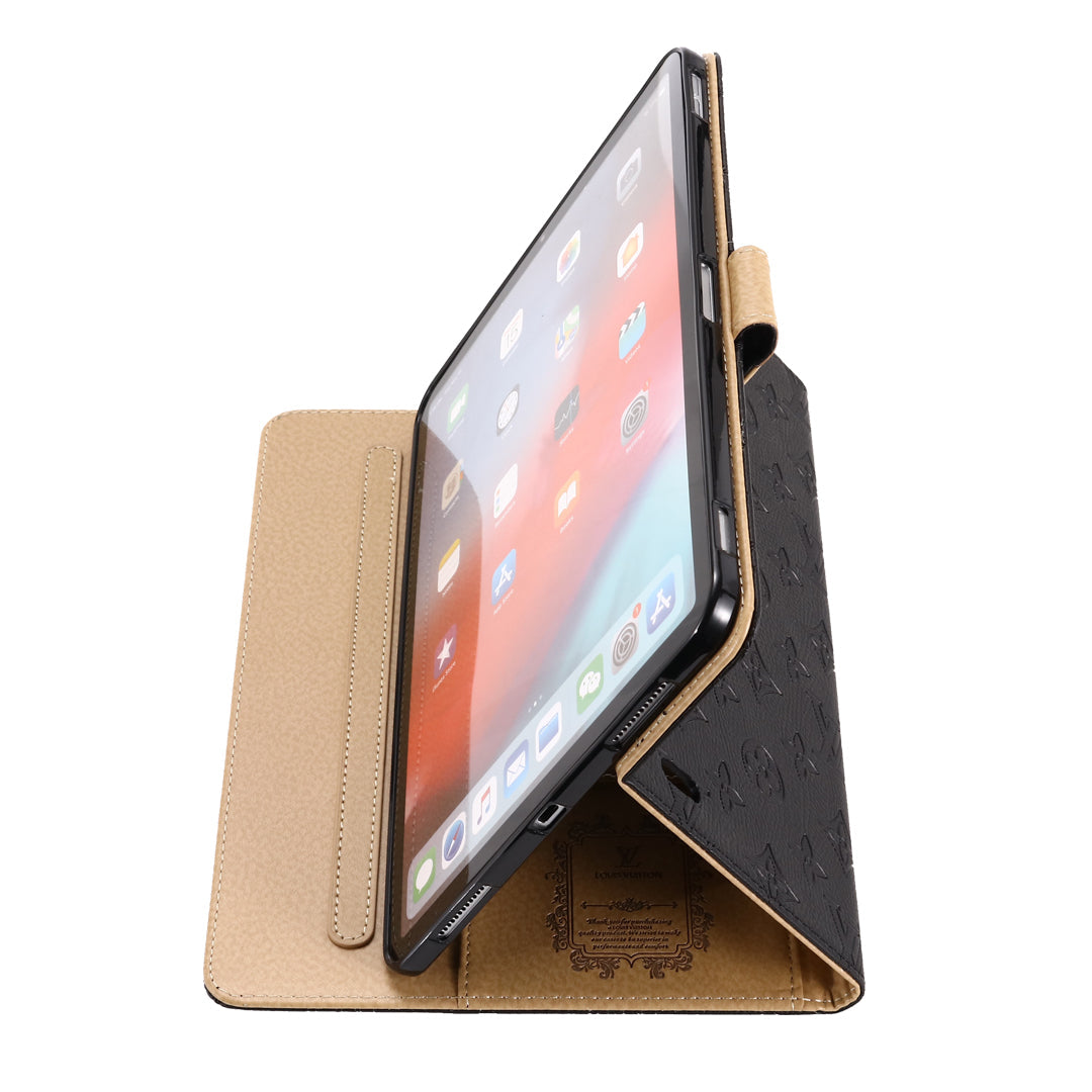 Cubierta grabada en relieve 3D del tirón del iPad de Apple de la pistolera del monograma de la lona con la función del soporte