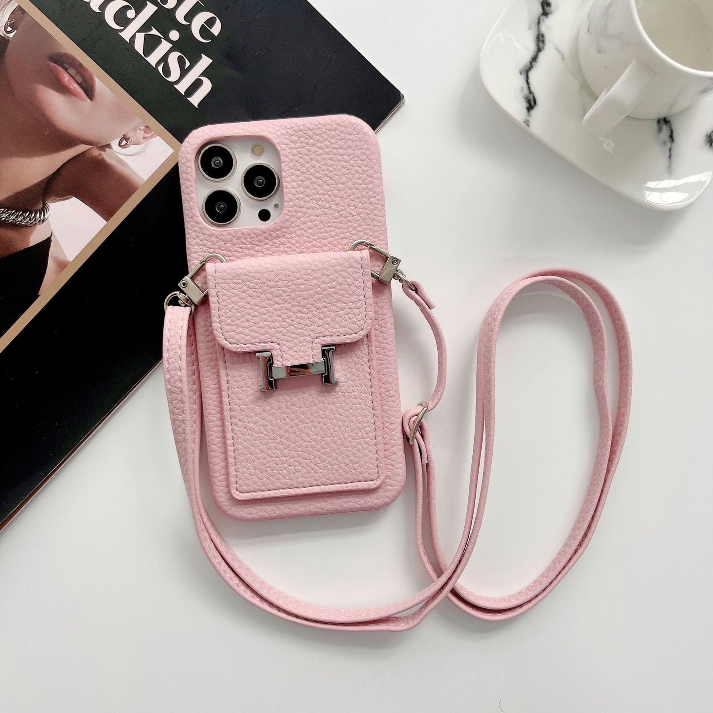 H Card Holder Leather Chain iPhone-deksel