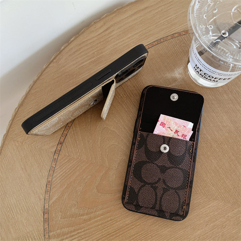 クラシック iPhone ケース ウォレット付き ダークブラウン-HP240513