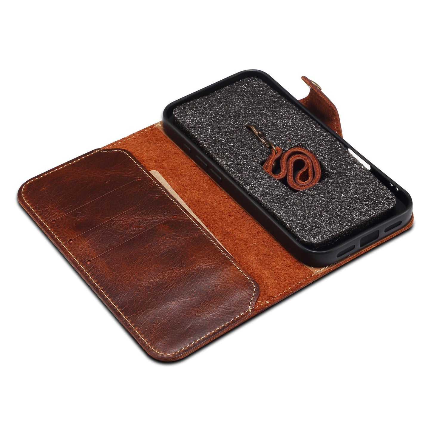 Capa flip de couro genuíno para iPhone