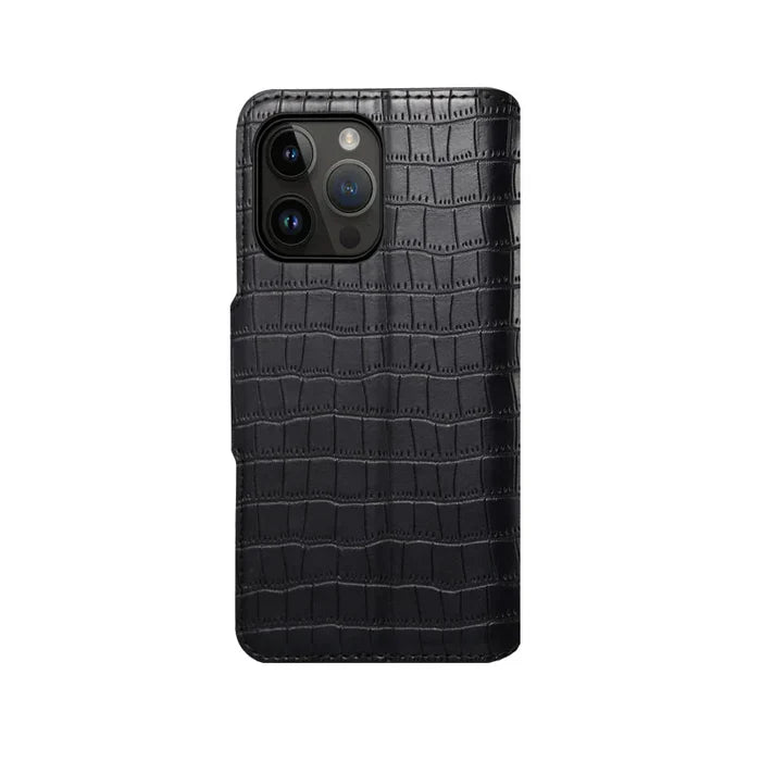 Capa para iPhone com estampa de jacaré com carteira e alça