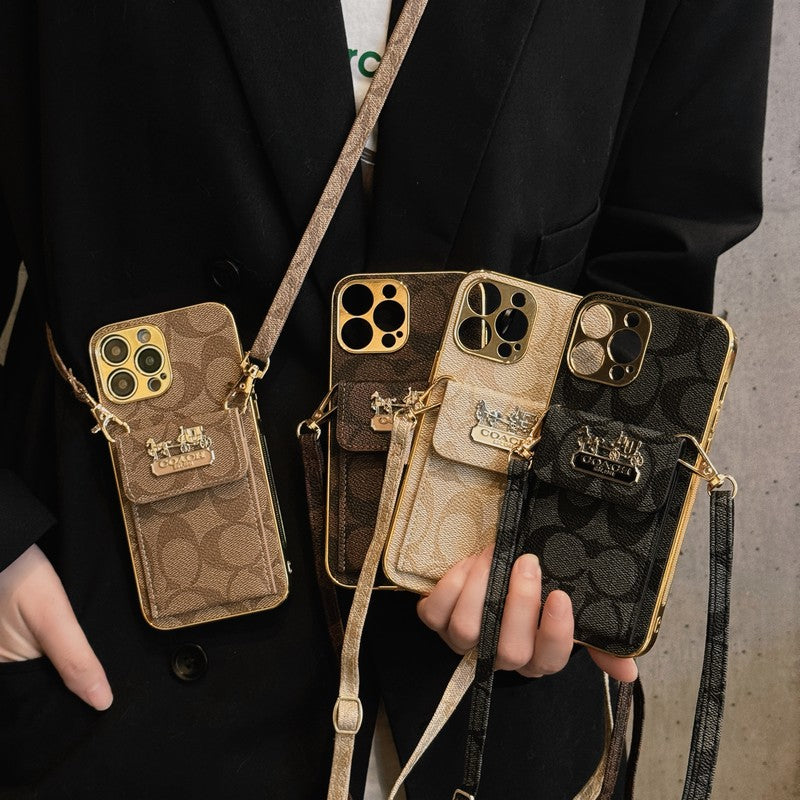 Bolsa de cartão clássica com corrente de couro para iPhone