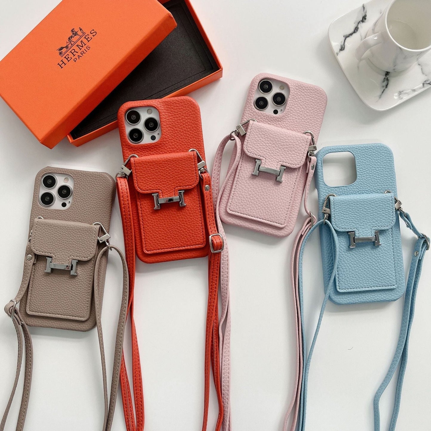 H Card Holder Leather Chain iPhone-deksel