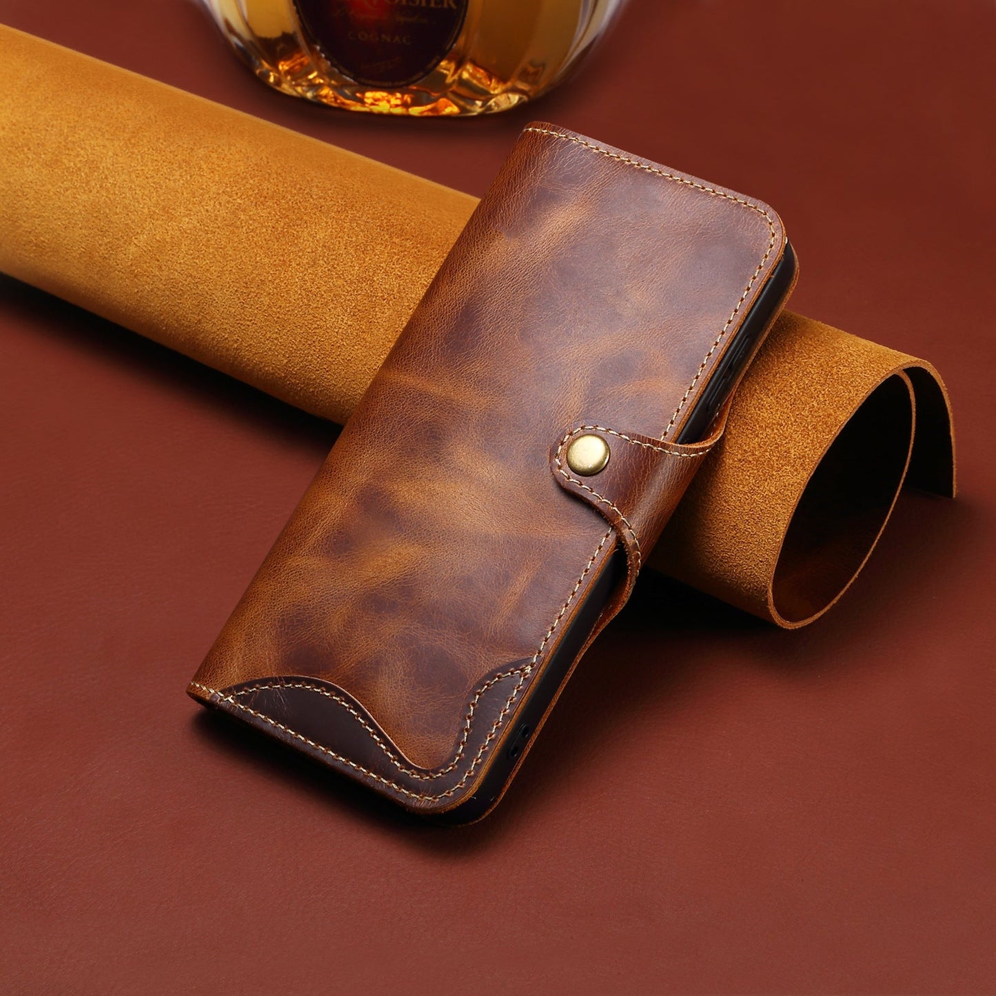 Capa flip de couro genuíno para iPhone