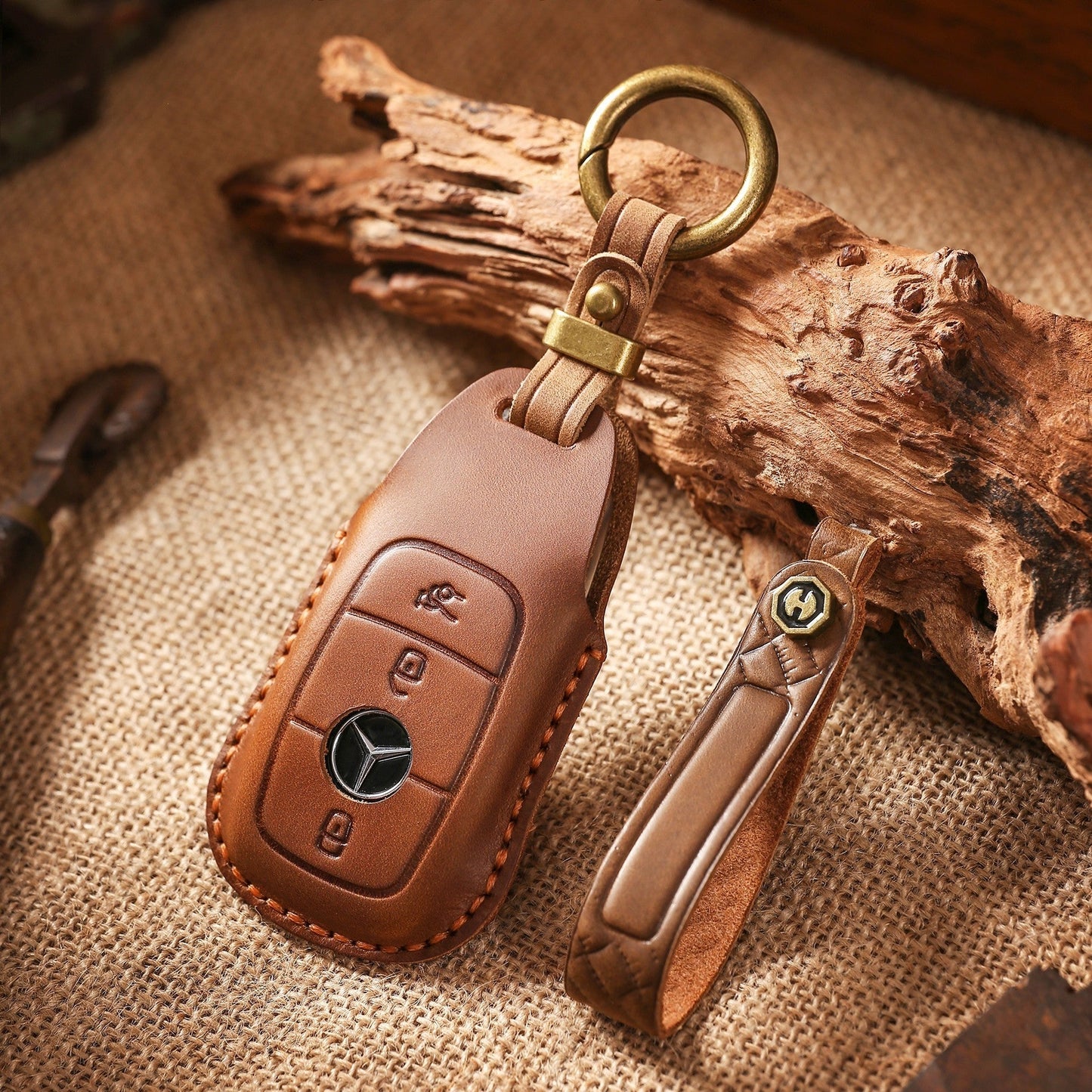 Estuche para llaves Mercedes de cuero de primera calidad