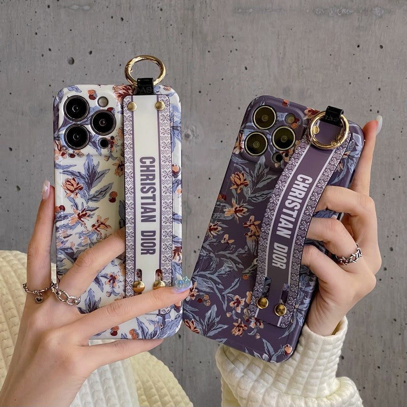 Capa para iPhone com pulseira branca fashion roxa &