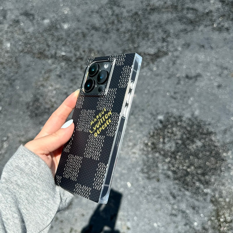 Lyxigt svart<lAMP>Vit fyrkantigt iPhonefodral