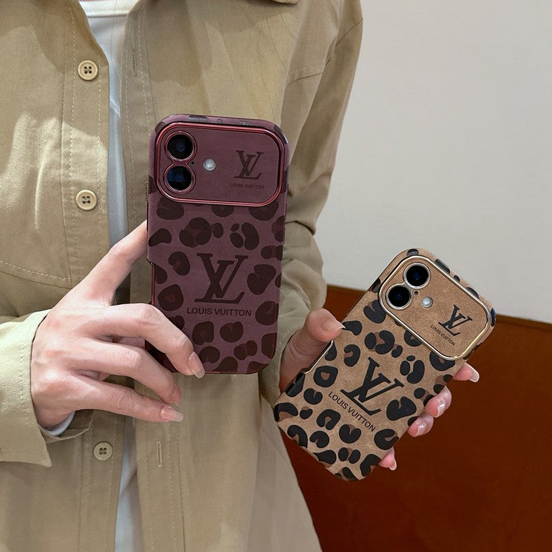 Ylellinen ruskea & violettivärinen nahkainen iPhone-kotelo