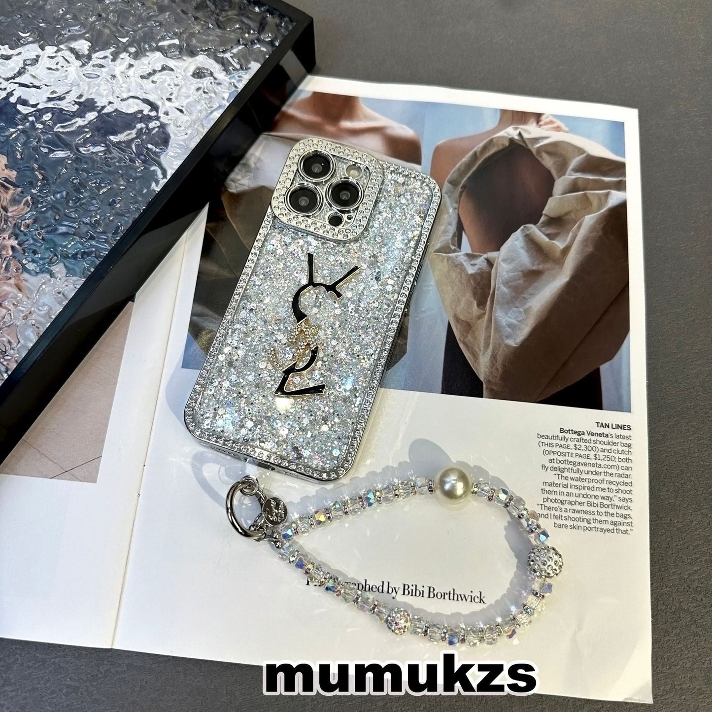 Luksus Glitter Holographic Y - S - L-inspirert iPhone-deksel – Diamond Shine Edition