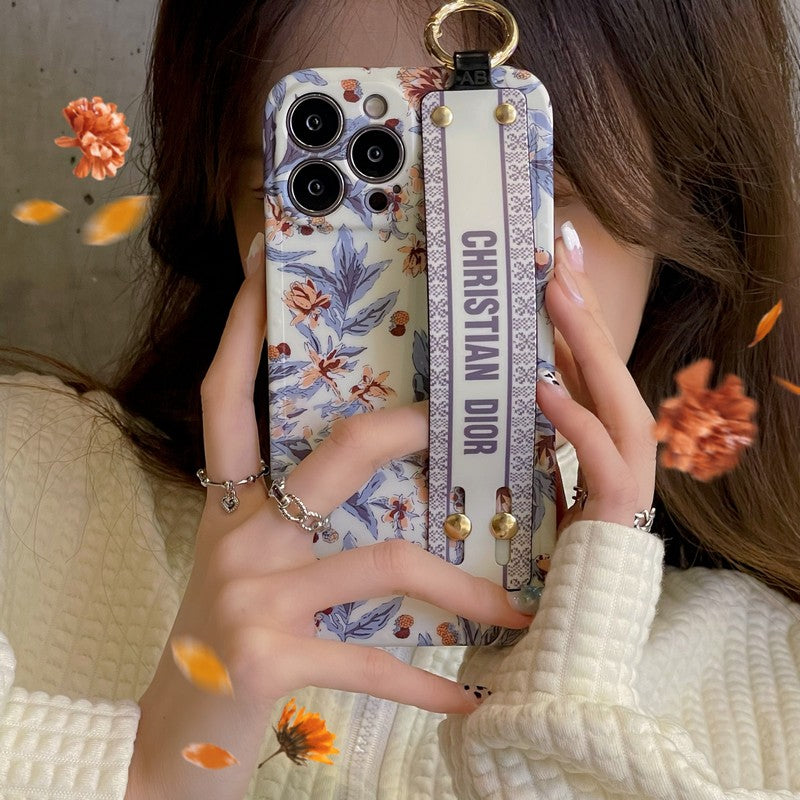 Capa para iPhone com pulseira branca fashion roxa &