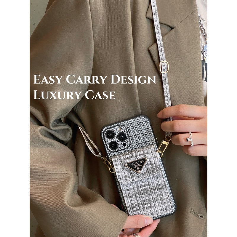 Bolsa de cartão luxuosa em tecido crossbody para iPhone