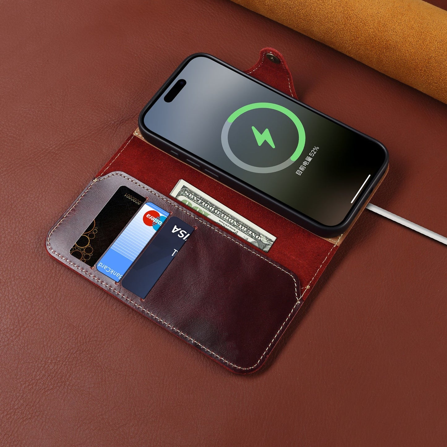 Capa flip de couro genuíno para iPhone