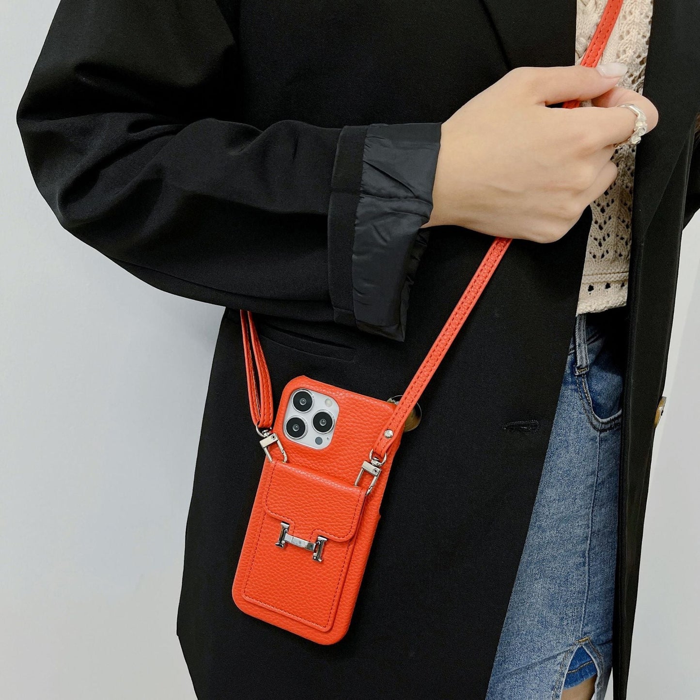 H Card Holder Leather Chain iPhone-deksel