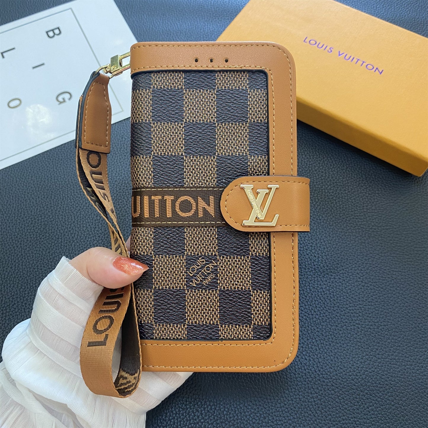 Premium lederen monogram canvas portemonnee kaarthouder hoesje Samsung Galaxy