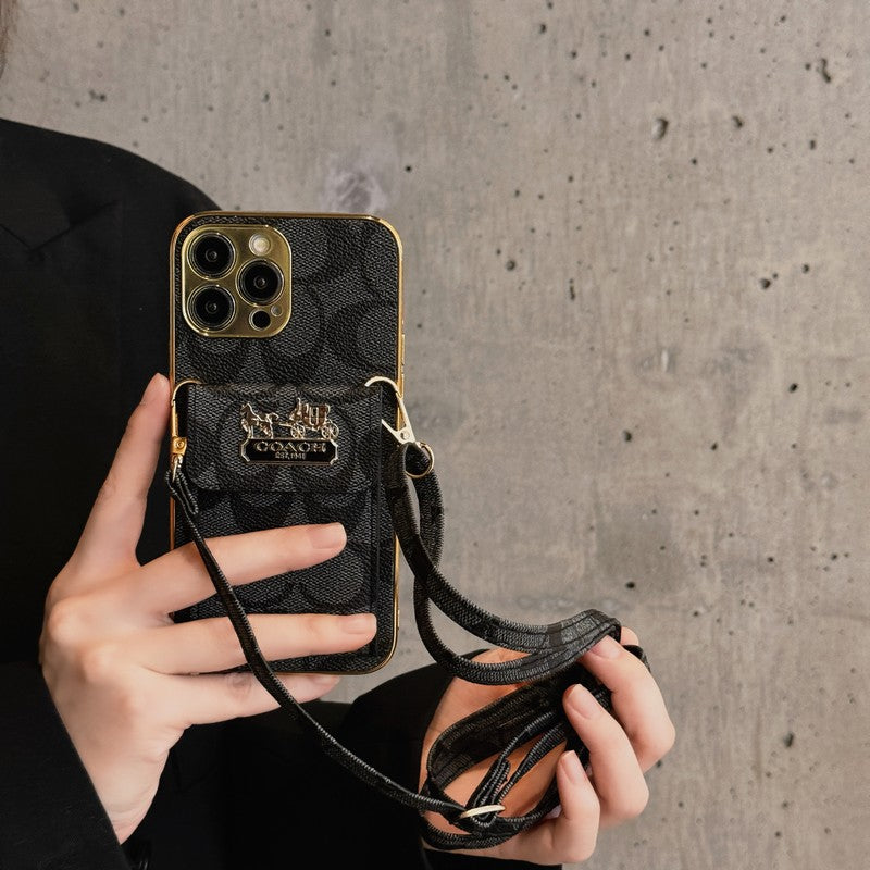 Bolsa de cartão clássica com corrente de couro para iPhone
