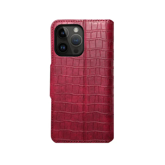 Capa para iPhone com estampa de jacaré com carteira e alça