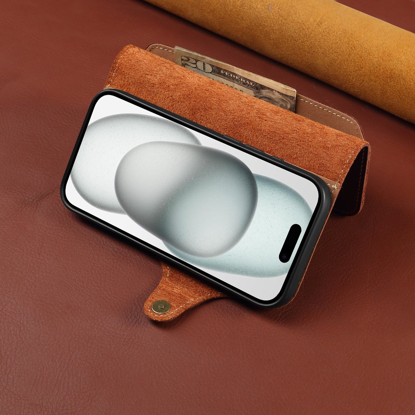 Capa flip de couro genuíno para iPhone