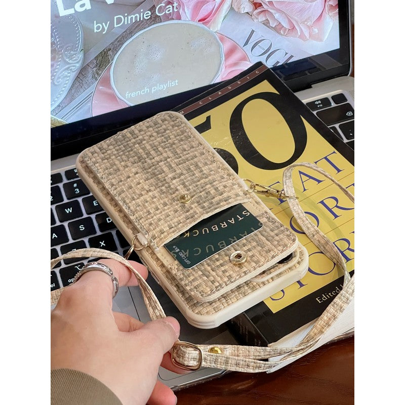 Bolsa de cartão luxuosa em tecido crossbody para iPhone