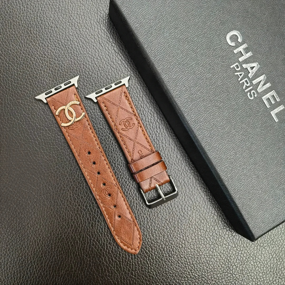 Correa de lujo para Apple Watch de cuero con monograma dorado en relieve 3D