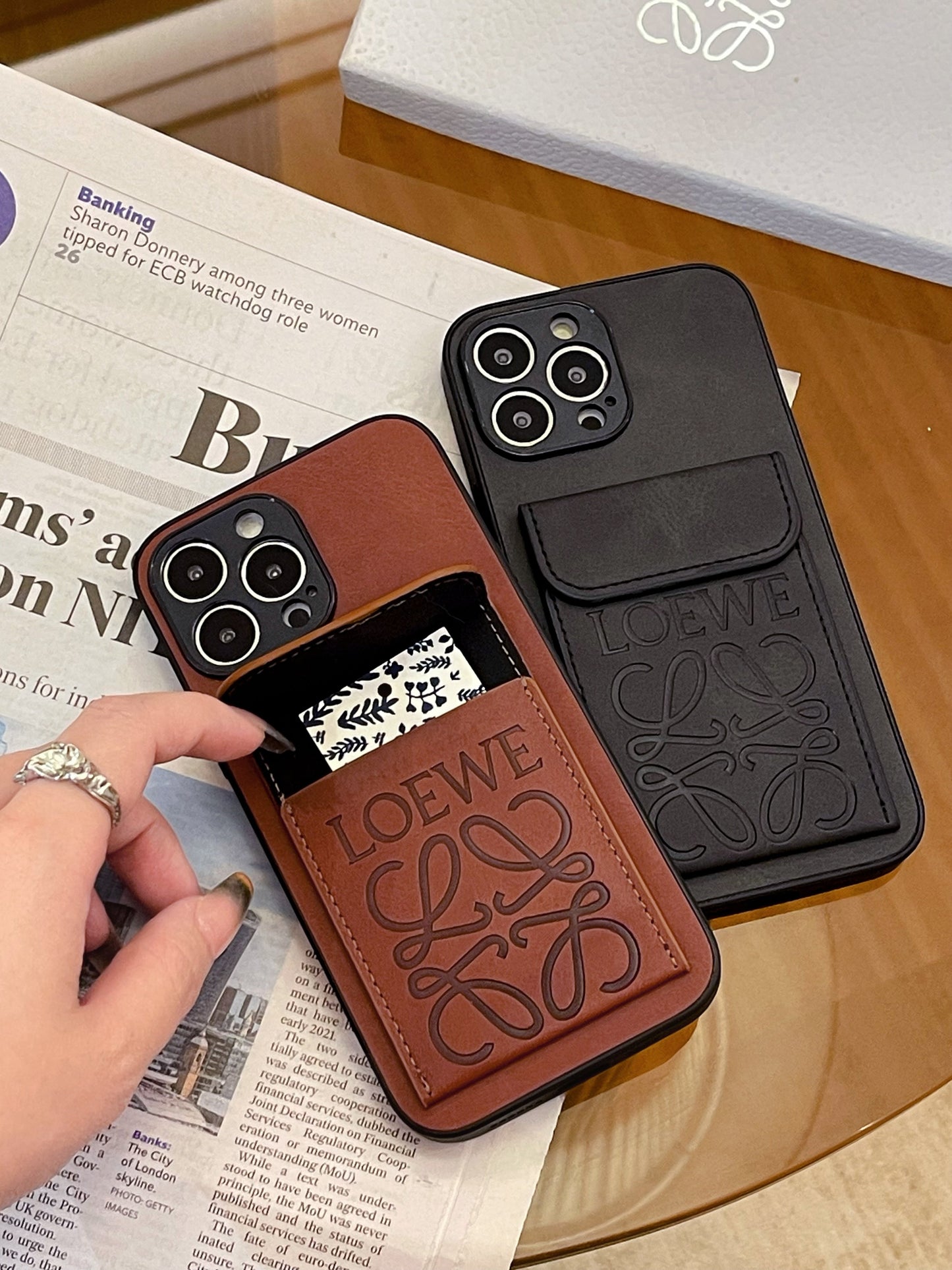 Luksus iPhone-deksel med kortholder Brun-LZP241448