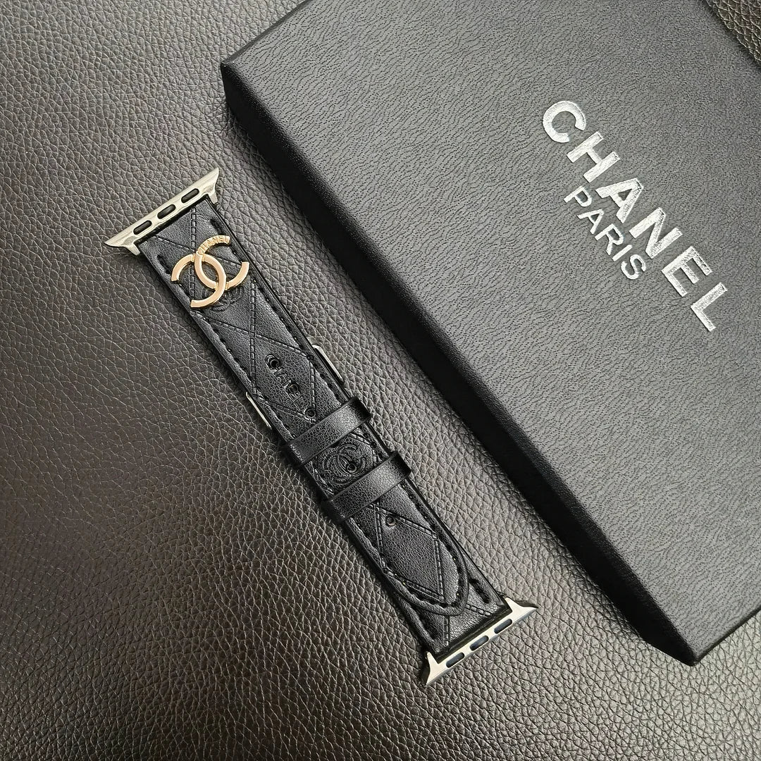 Correa de lujo para Apple Watch de cuero con monograma dorado en relieve 3D