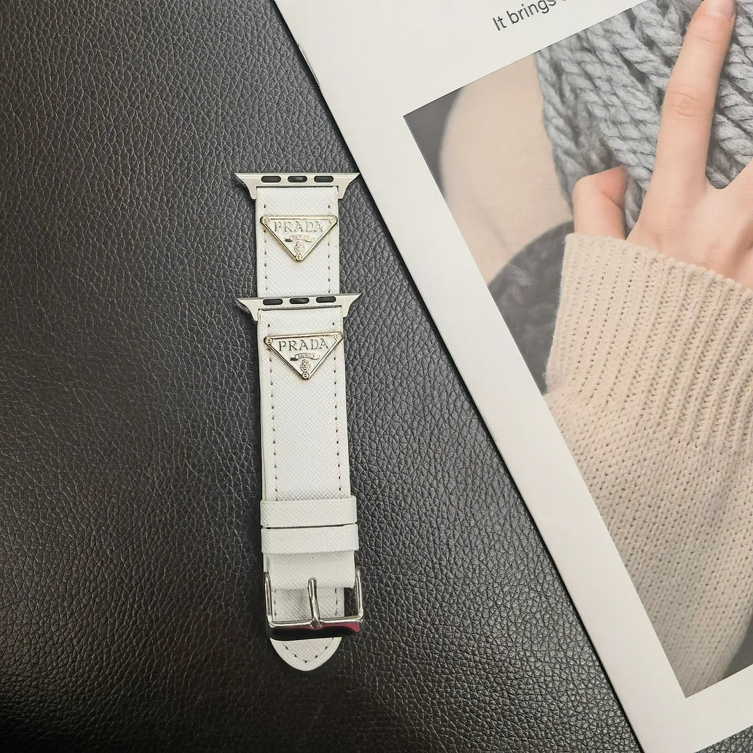 Pulseira de couro com etiqueta de monograma de triângulo duplo para Apple Watch