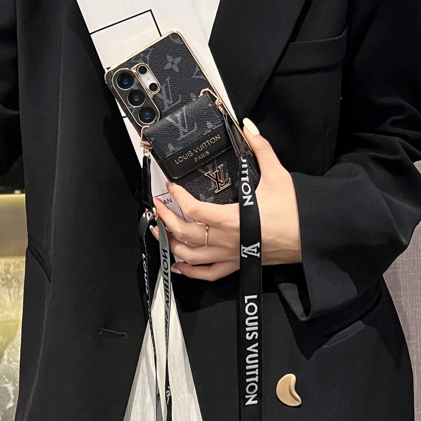 Luksuzna napredna kožna Samsung telefonska torbica s novčanikom i remenom.