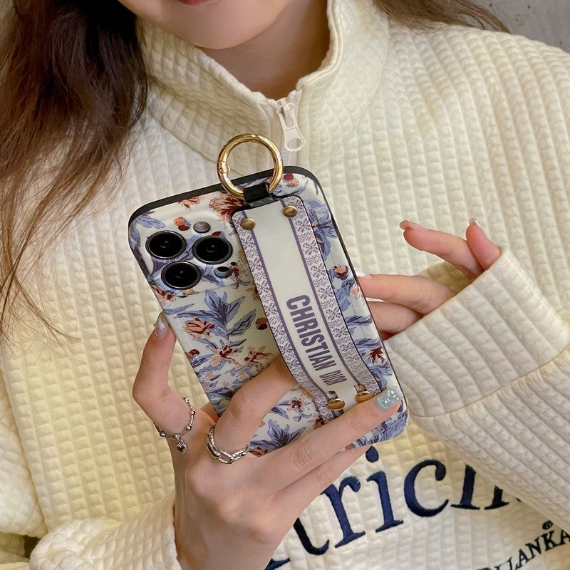Capa para iPhone com pulseira branca fashion roxa &