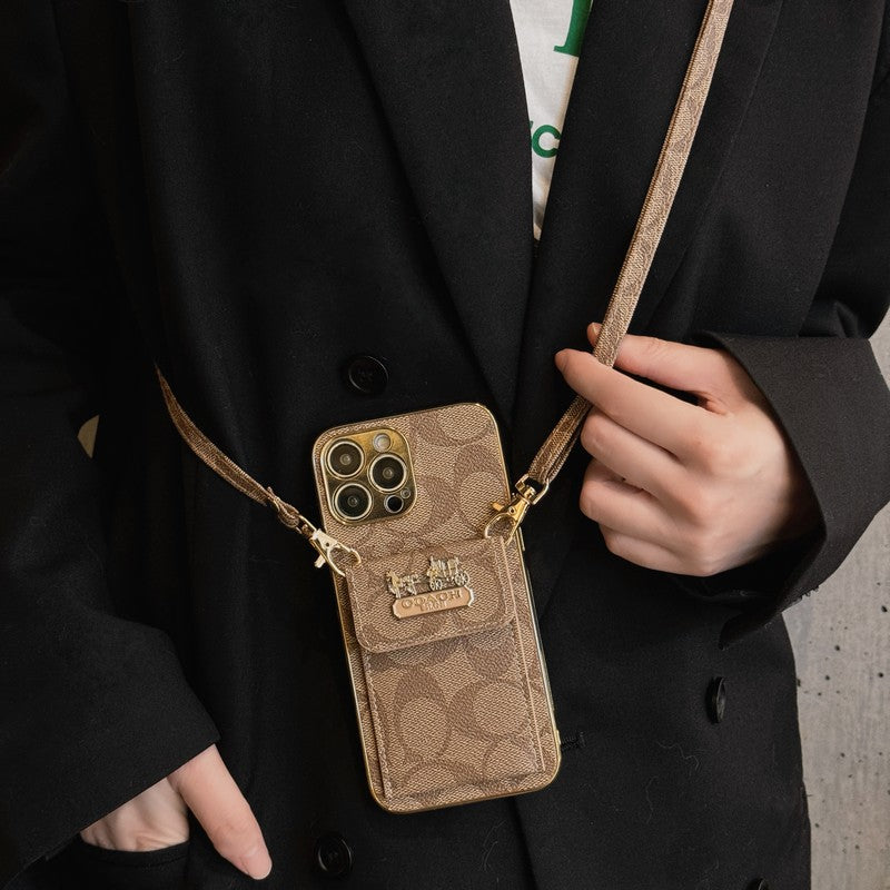 Bolsa de cartão clássica com corrente de couro para iPhone