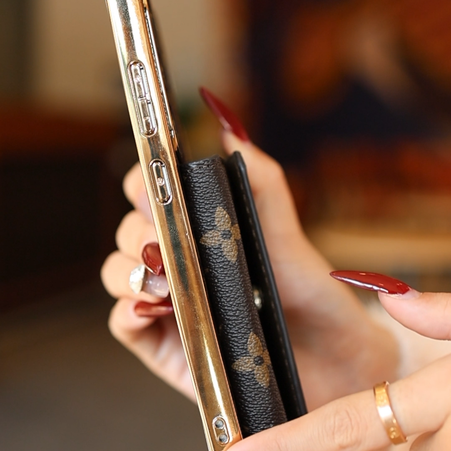 Prémium bőr Samsung tok kártyatartóval & csuklópánttal