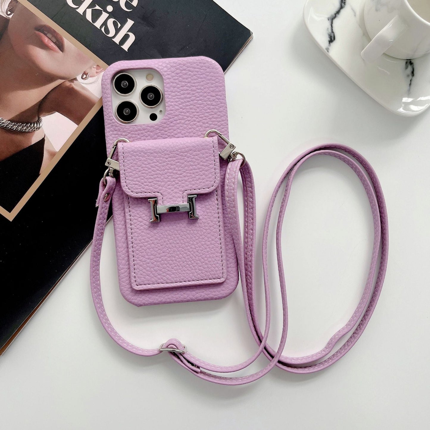 H Card Holder Leather Chain iPhone-deksel