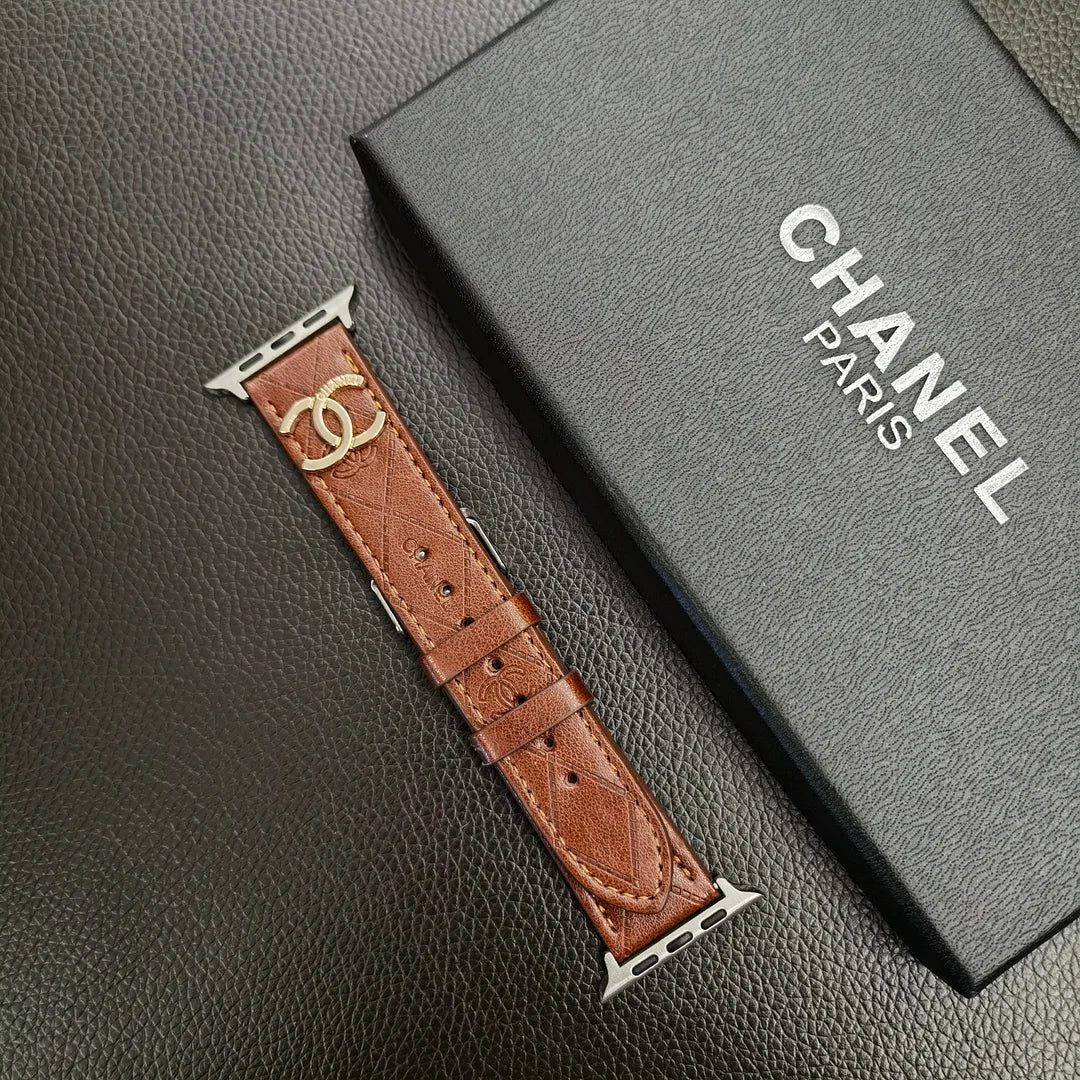 Correa de lujo para Apple Watch de cuero con monograma dorado en relieve 3D