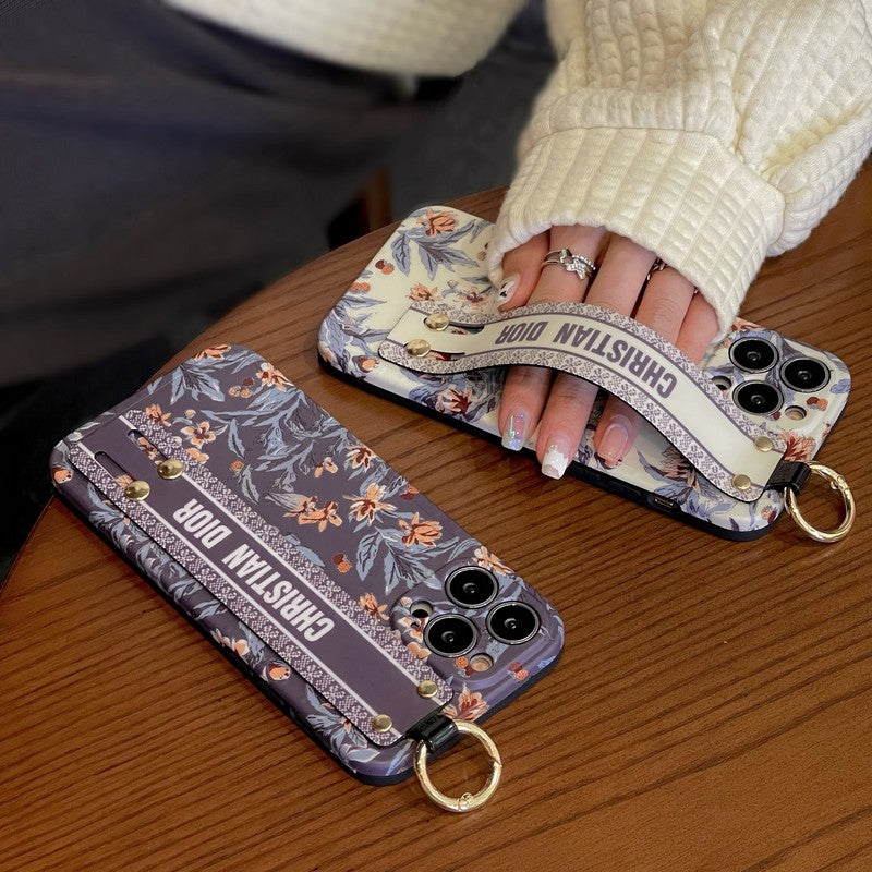 Capa para iPhone com pulseira branca fashion roxa &