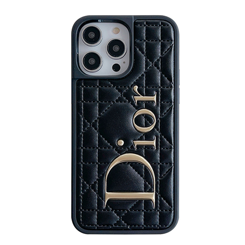 Capa de couro com logotipo dourado da moda para iPhone