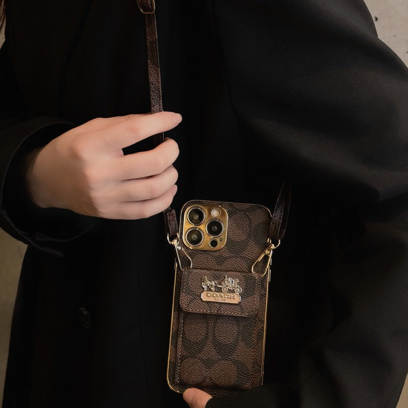 Bolsa de cartão clássica com corrente de couro para iPhone