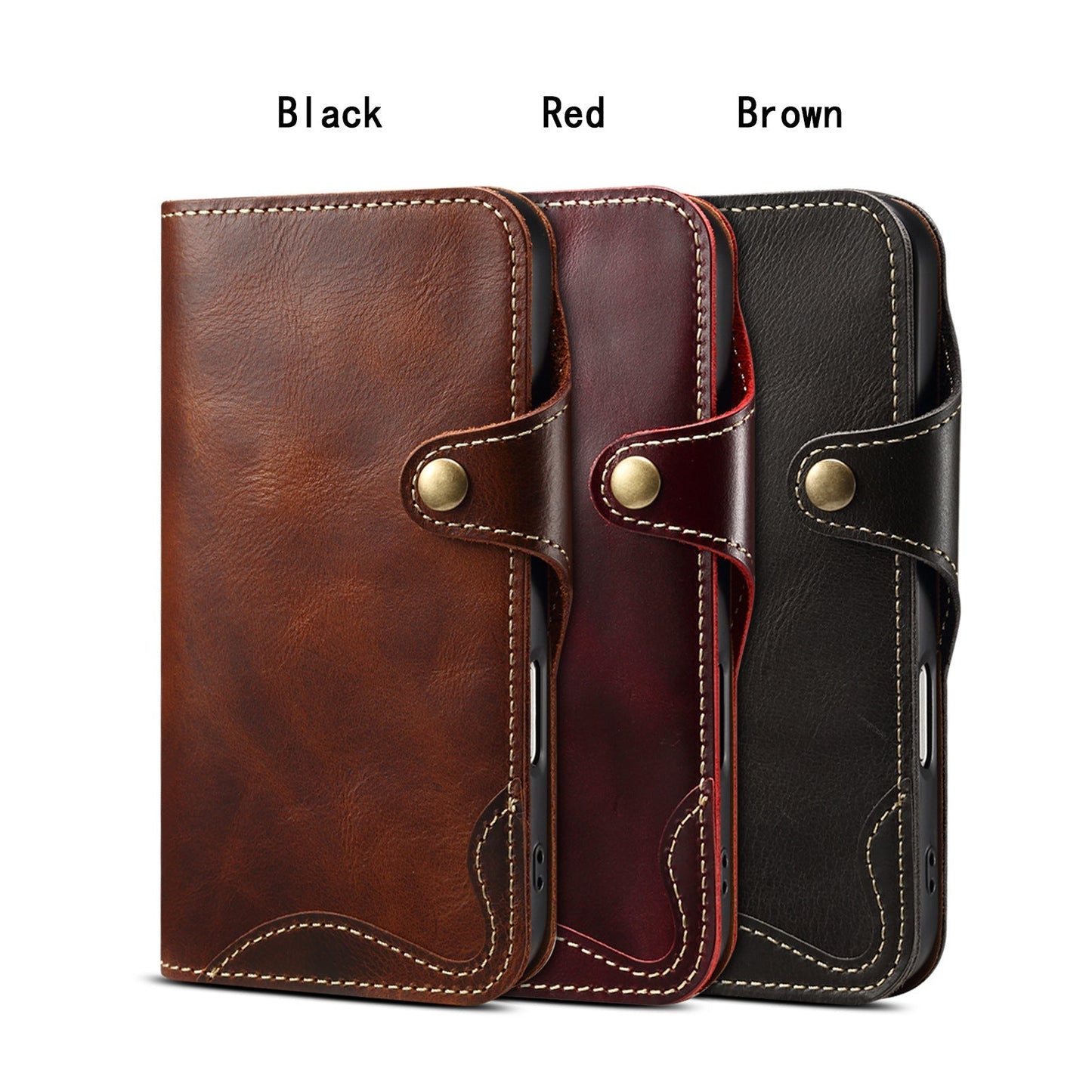 Capa flip de couro genuíno para iPhone
