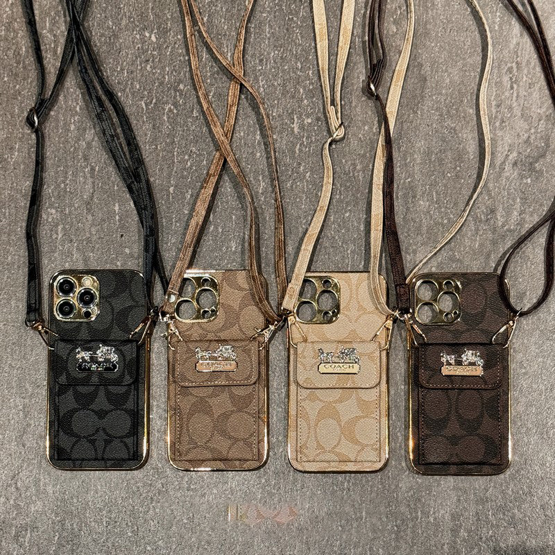 Bolsa de cartão clássica com corrente de couro para iPhone