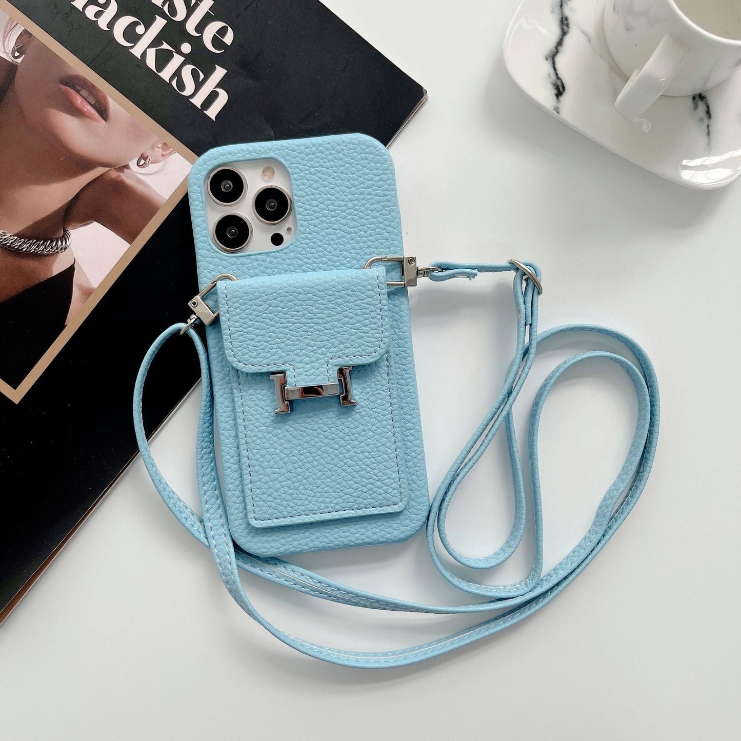 H Card Holder Leather Chain iPhone-deksel